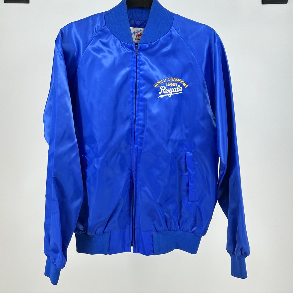 Vintage 1980’s Men’s Large Blue Royals World Champions Satin‎ Bomber Jacket
